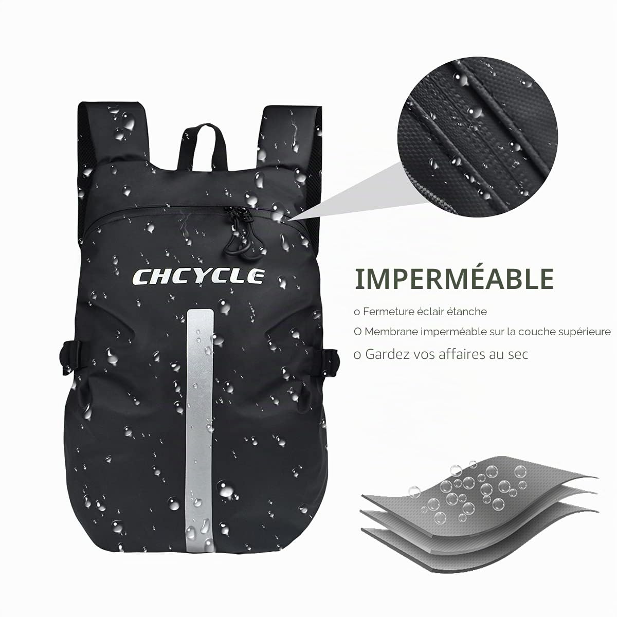 Sac à dos réfléchissant imperméable de grande capacité pour casque de moto, Noir, Taille Unique