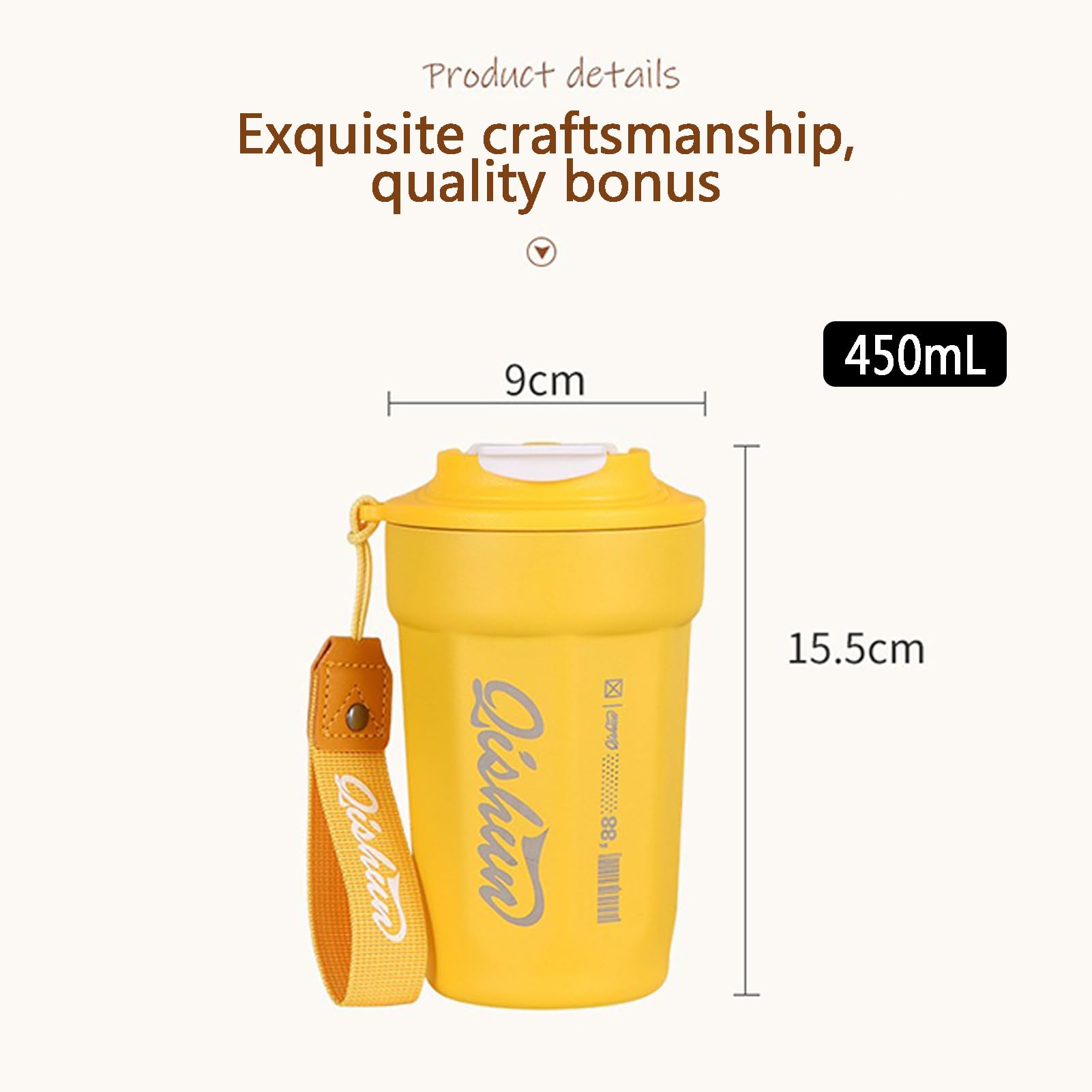 Taza de viaje de acero inoxidable de 450 ml, a prueba de fugas y reutilizable, con tapa fácil de limpiar, sin BPA, para coche, picnic, oficina y escuela, aislamiento térmico