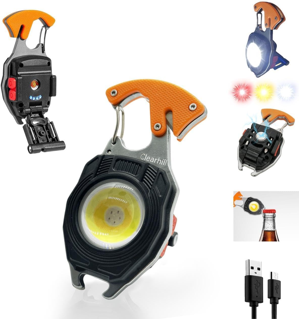 DP REVARSH Multifunctional Keychain Flashlight, LED Rechargeable Torch Flashlight, Screwdriver Bottle Opener, Life-Saving Whistles, fire Lighter etc. for Outdoor Camping Hiking (Orange)-picture-25