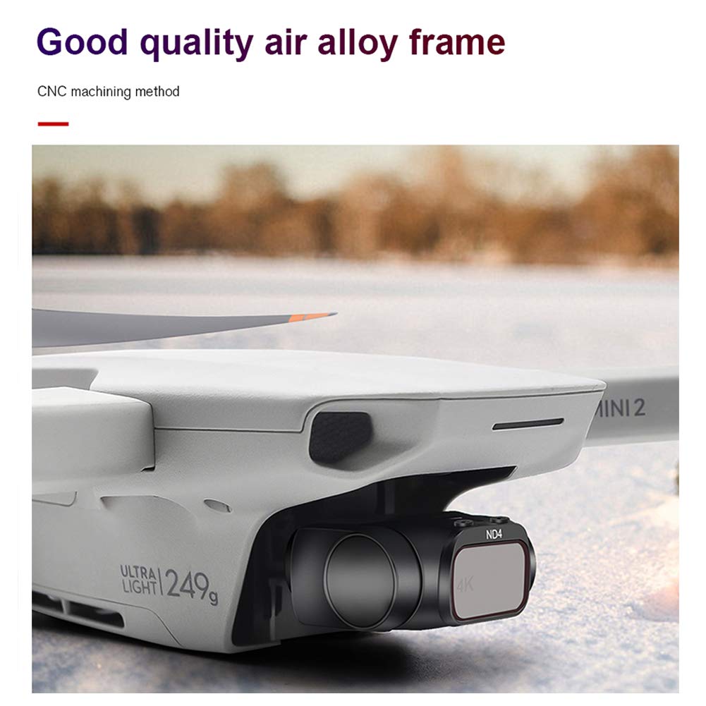 JXE Juego de filtros ND/PL (4 unidades ND4PL+ ND8PL+ ND16PL+ND32PL) de liberación rápida de aleación de aluminio ajustables filtros de atenuación compatibles con DJI Mini 2 Drone