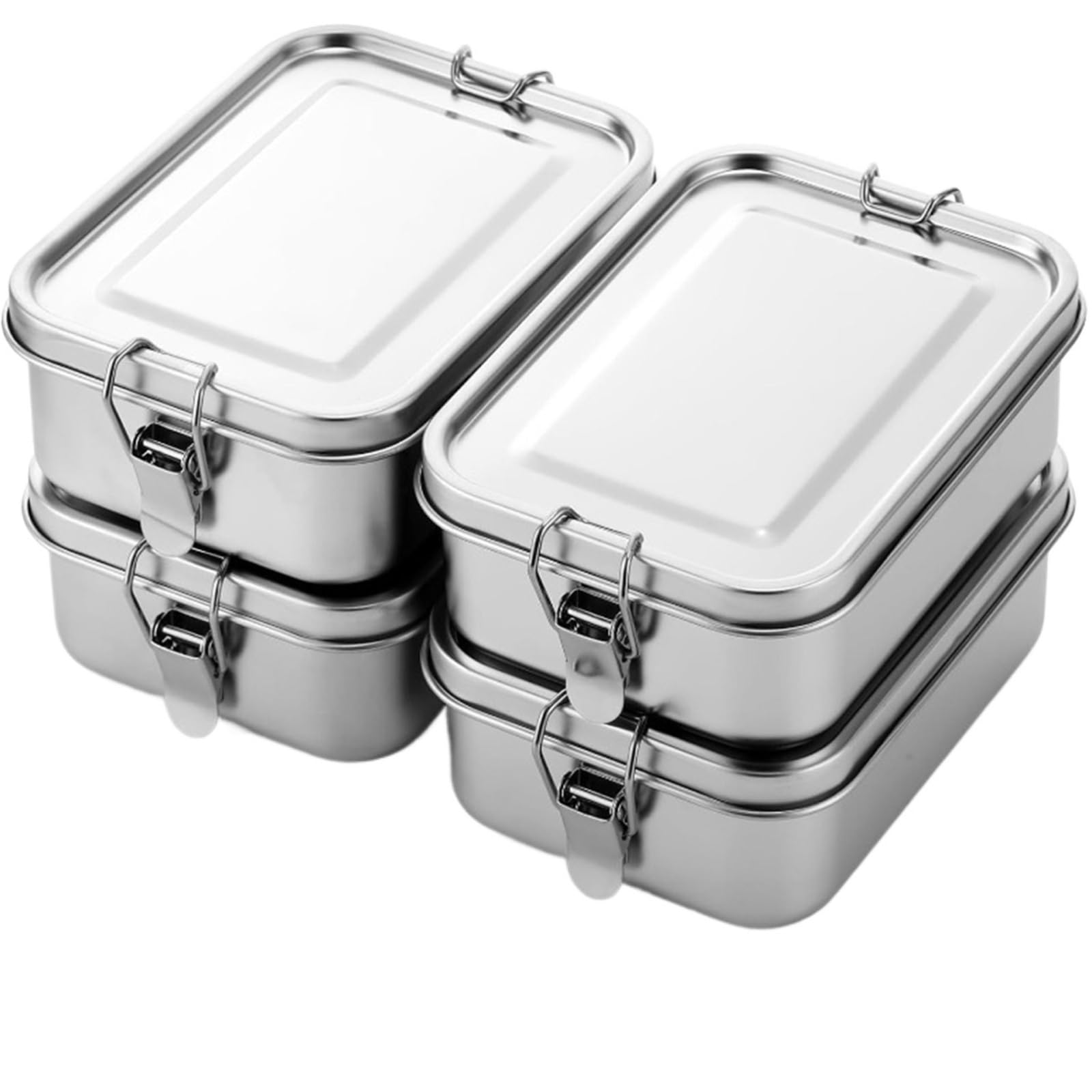 UBOHUZ 4PCS Containers With Lockable Clips Lunch Snack Boxes For Work, Stainless Steel Bento Box Metal Food Storage Container Sets(Size 3)