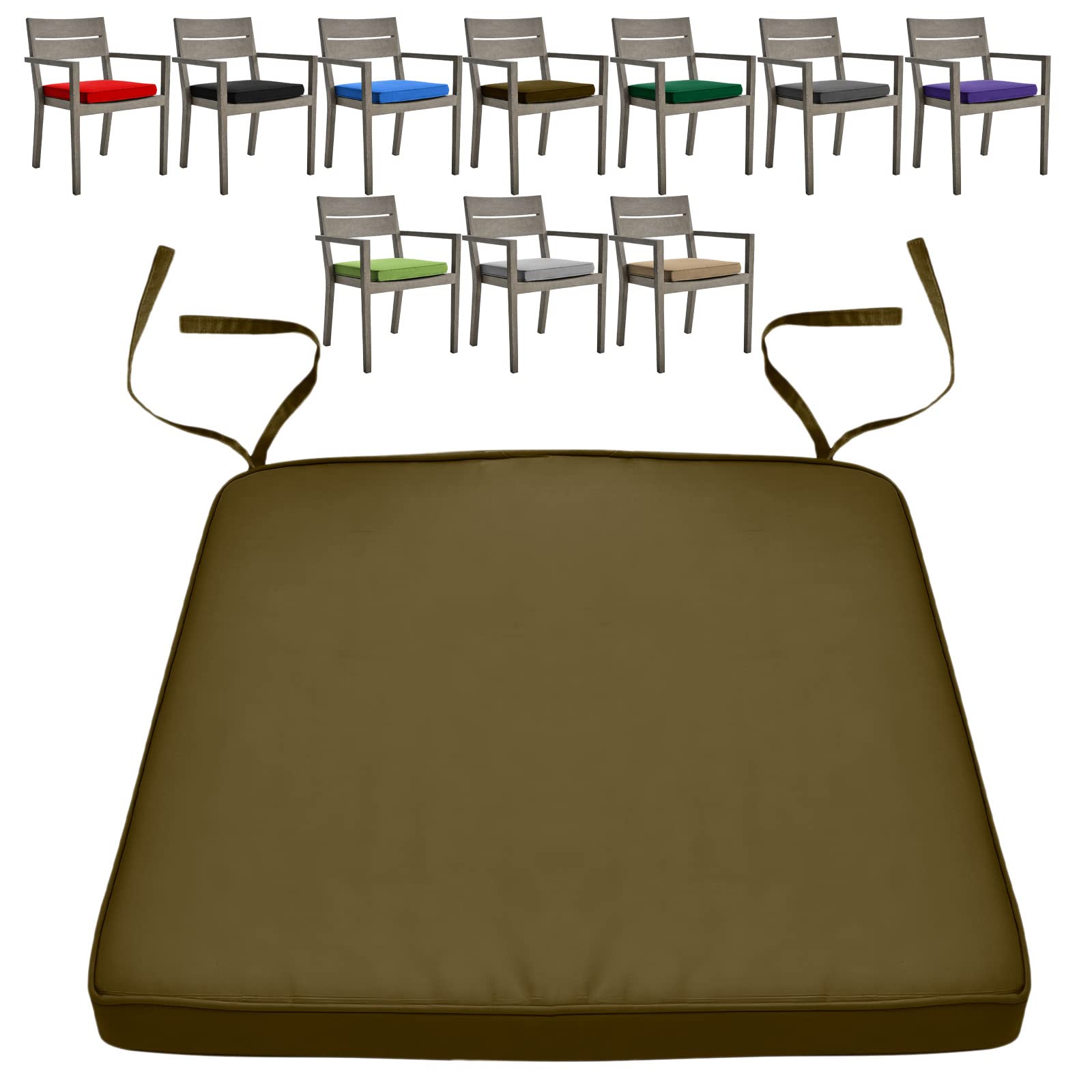 KISAA Living Water-Resistant And Comfortable Chair Cushions Seat Pads With Ties For Indoor And Outdoor, Removable Cover, Use In Your Home, Garden, Office And Coffee Shop (40cm x 40cm x 5cm, Brown)