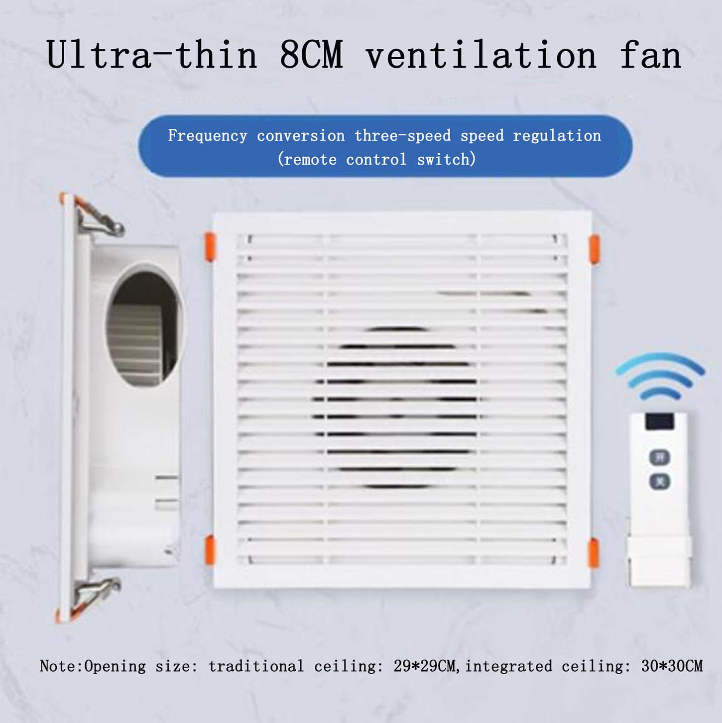 Ventilador Extractor De Aire con Control Remoto,300 * 300Mm Extractor Cocina,Ajuste De Velocidad De 3 Velocidades,Ultrafino 8CM Ventilador Extractor,para Todas Las Instalaciones De Techo