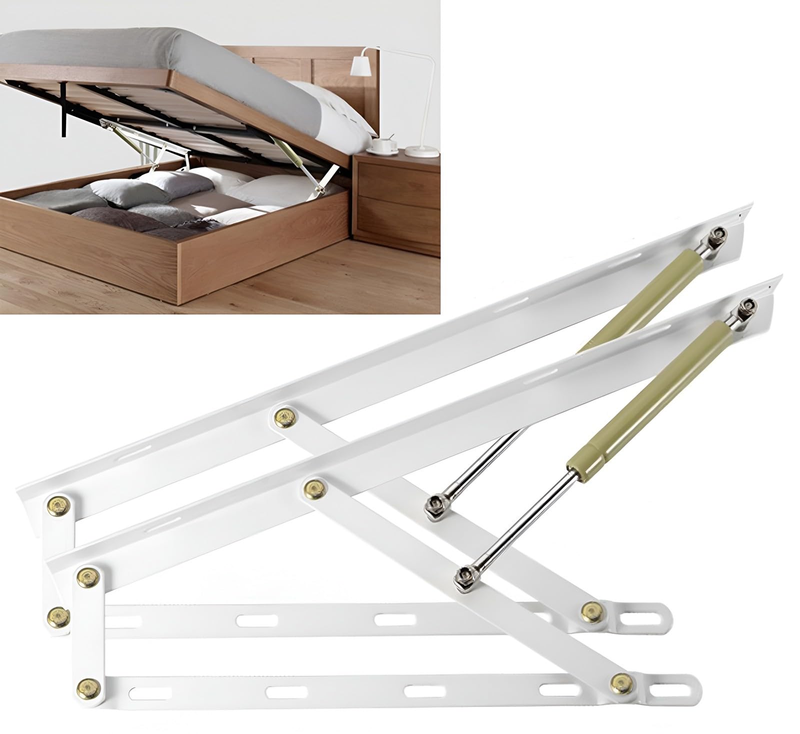 1 Pair Gas Spring Bed Storage Lift Kits Folding Bed Lifting Mechanism Hydraulic Support Rod Gas Strut Lift Support 2 Color(White/C)