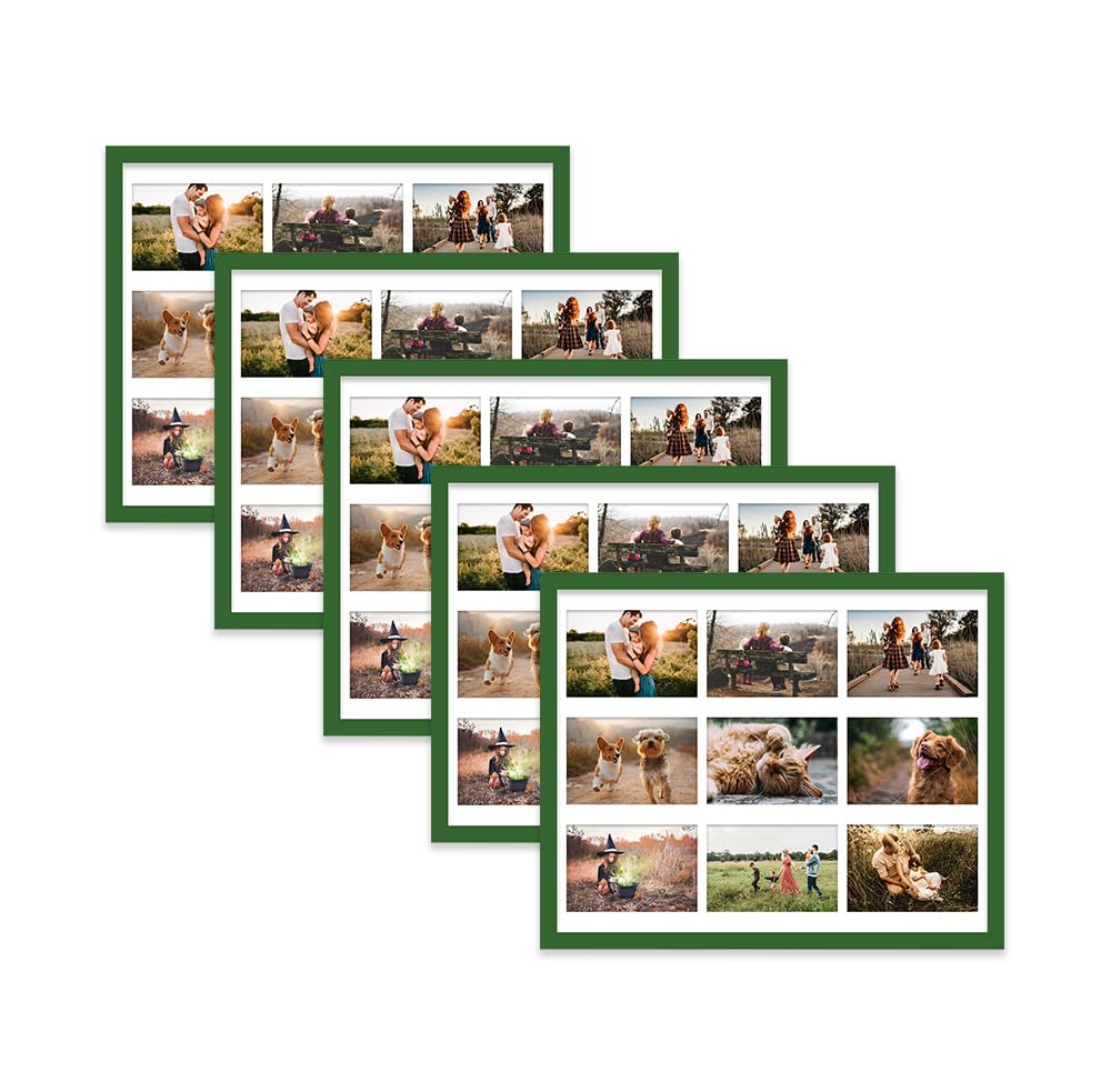 Green Multi Photo Frame - Holds 9 x 6x4 Pictures, Family Collage Picture Frame for Wall Display, 20x16 Frame size, Set of 5