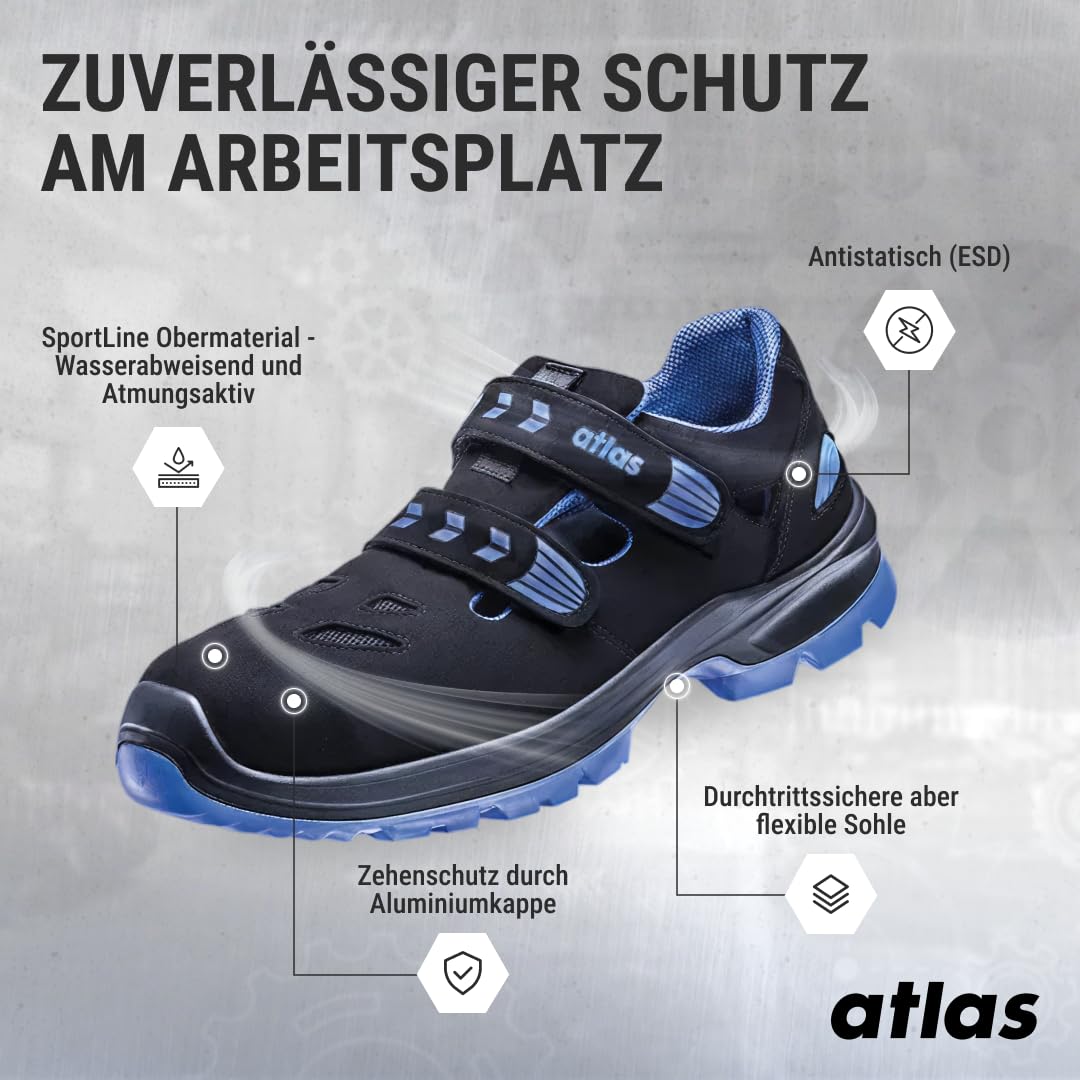 Atlas SL 465 XP Blue ESD Sicherheitschuhe Arbeitsschuhe für Herren und Damen S1P leicht, dynamisch, Aluminiumkappe