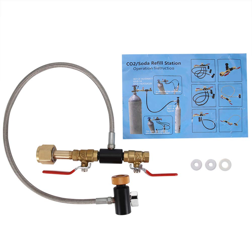 Connettore di Ricarica CO2, Adattatore di Ricarica Bombola CO2 G1/2 Con Tubo Flessibile e 2 Valvole di Accensione/Spegnimento per il Riempimento del Serbatoio Sodastream(24 inch with Gauge)