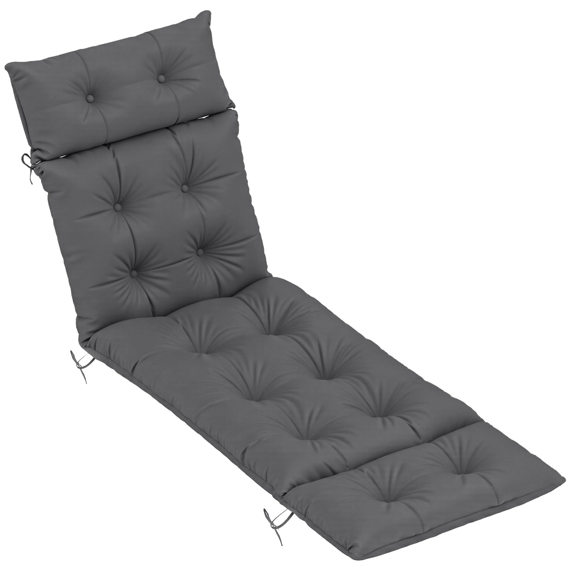 Outsunny Dark Grey Sun Lounger Cushions Only, 190X56x10cm Garden Lounge Chair Cushions, Upf20+ 220Gsm Fabric, Thick Sunbed Replacement Pads With Ties, Size 6