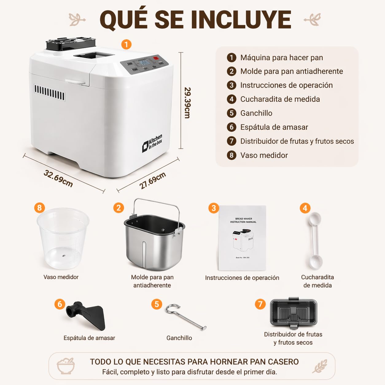 Kitchen in the box Panificadora de Pan Sin Gluten, 900g, 12 Programas, 3 Niveles de Tostado, Dispensador Extraíble, Libre de Amasar, Tapa Visor y Fácil Limpieza, Máquina de Pan Ideal Casero Saludable