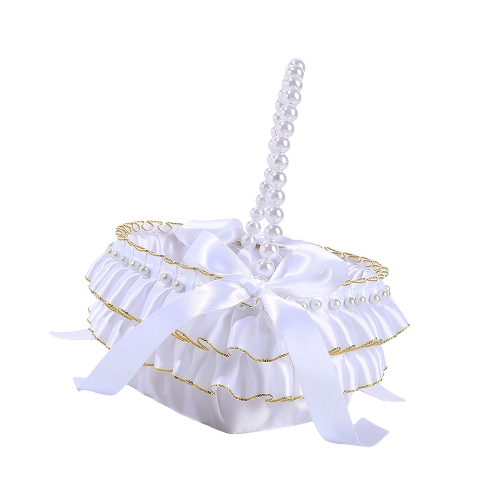 Pearls Trimmed Petal Toss Basket Compact Design for Wedding Receptions Photo Props Decorative Petal Scattering Basket with Detachable Ribbon for Bridal Accessories