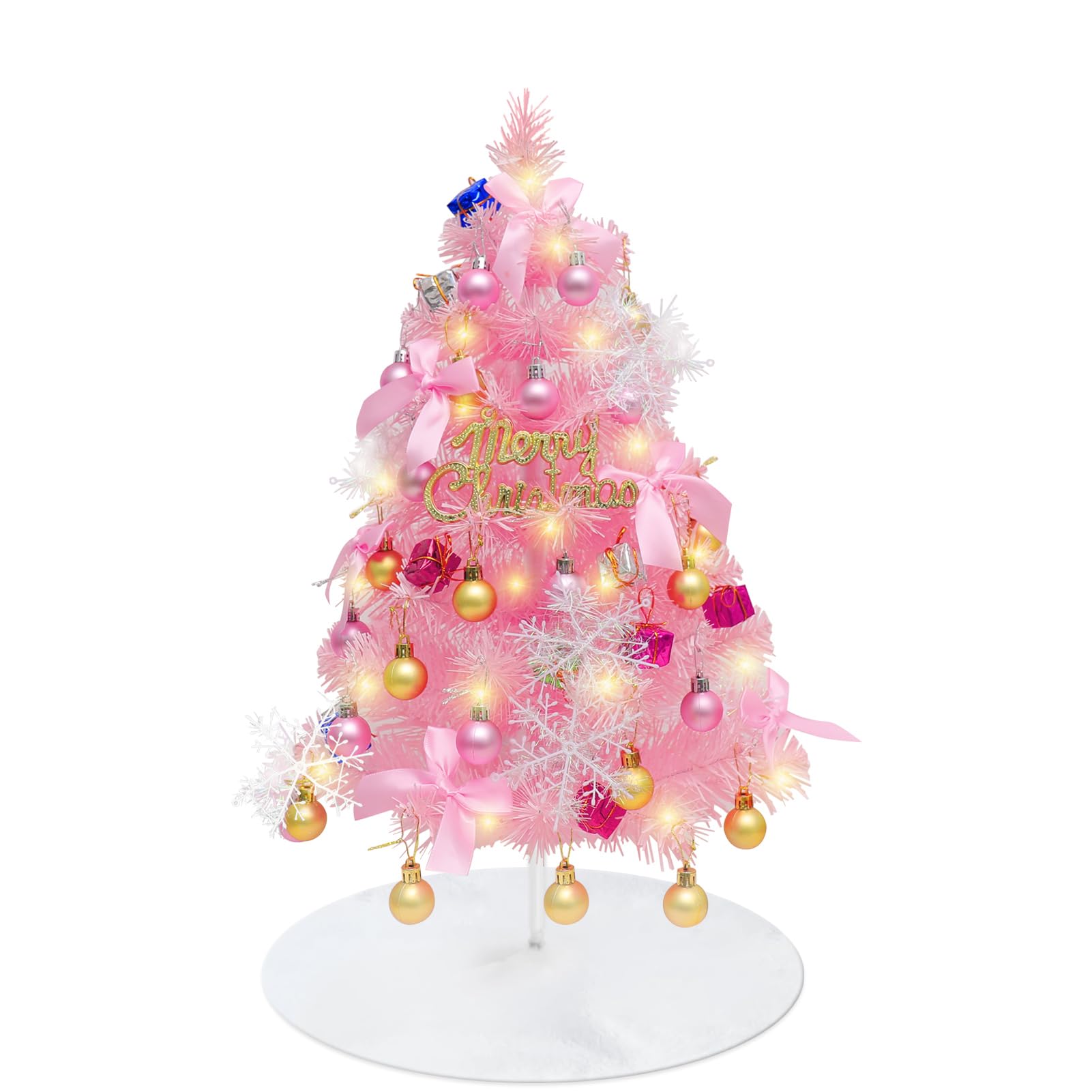 Mini árbol de Navidad Rosa, 50 cm Arbol de Navidad Pequeño, Árbol de Navidad de Mesa Artificial Rosa con Luces LED y Adornos Colgantes, Adornos navideños para Fiestas en la Oficina en casa.
