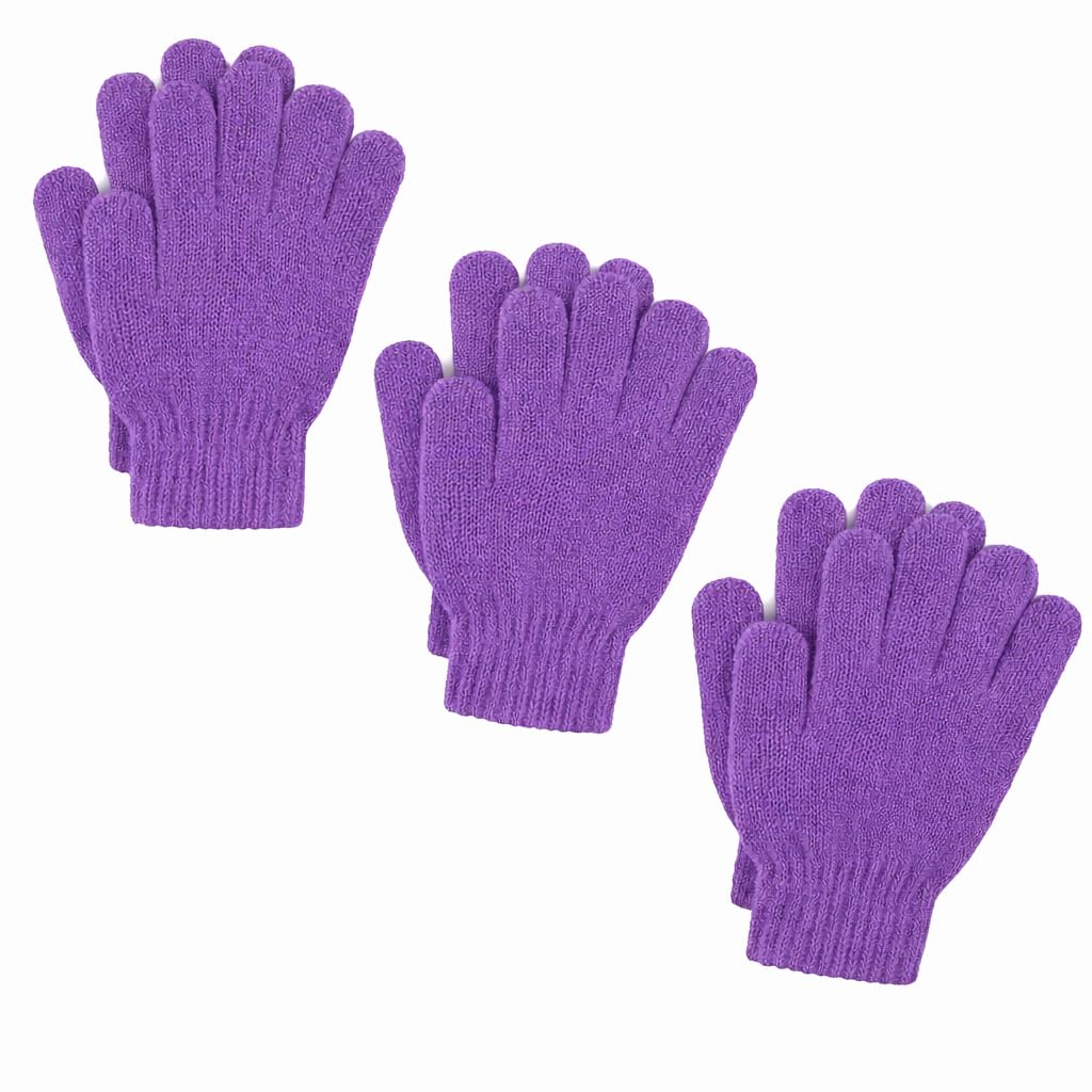 FAIRY TRENDZ Pack of 3 Thermal Gloves, Men Women Warm Knitted Winter Gloves, Soft Fleece Lined Full Finger Cold Weather Outdoor Use (Purple)