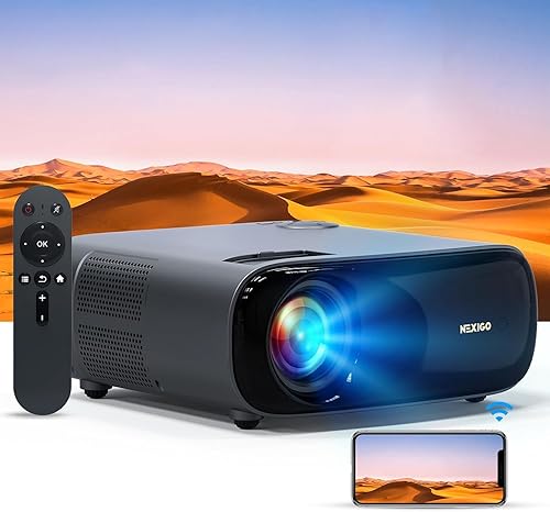 NexiGo Proyector de película PJ40, nativo 1080P, compatible con 4K, 300 pulgadas, Keystone vertical automático, zoomable, altavoces de 20 W, WiFi,
