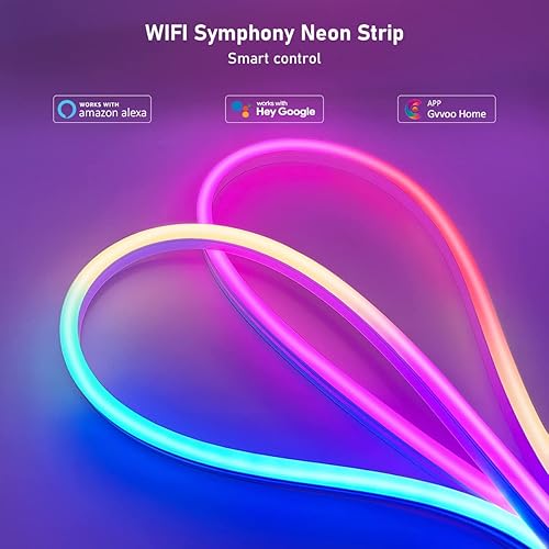 Miniatura 3 de Tira de luces de neón RGBIC de 164 pies tira de luz LED flexible de 24 V con sincronización de música aplicación y control remoto funciona con Alexa