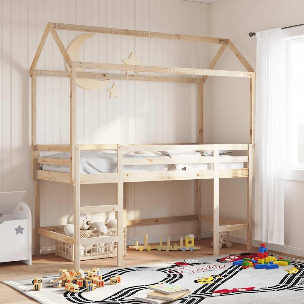 Techo de madera maciza de pino para cuna, 207 x 95,5 x 159 cm, marco de cama estable con lado abierto, accesorio duradero para sala de juegos para el dormitorio