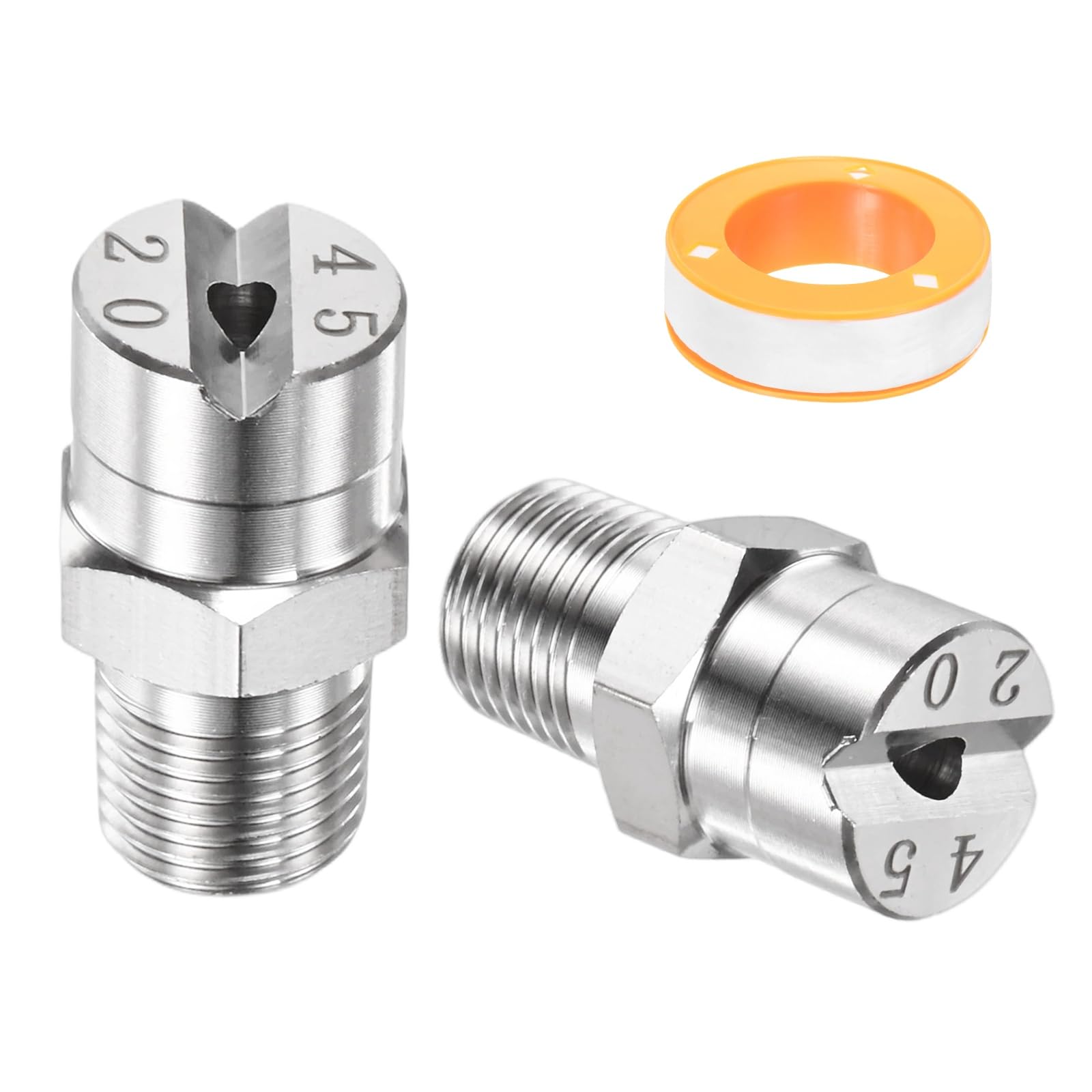 TIXIPEM 1/8" BSP Male 45 Degree Flat Fan Spray Tip [3PCS] - Pressure Washer Nozzles Cleaner Nozzle with Sealing Tape Used for Water Guns - [Stainless Steel-2.8MM Orifice]