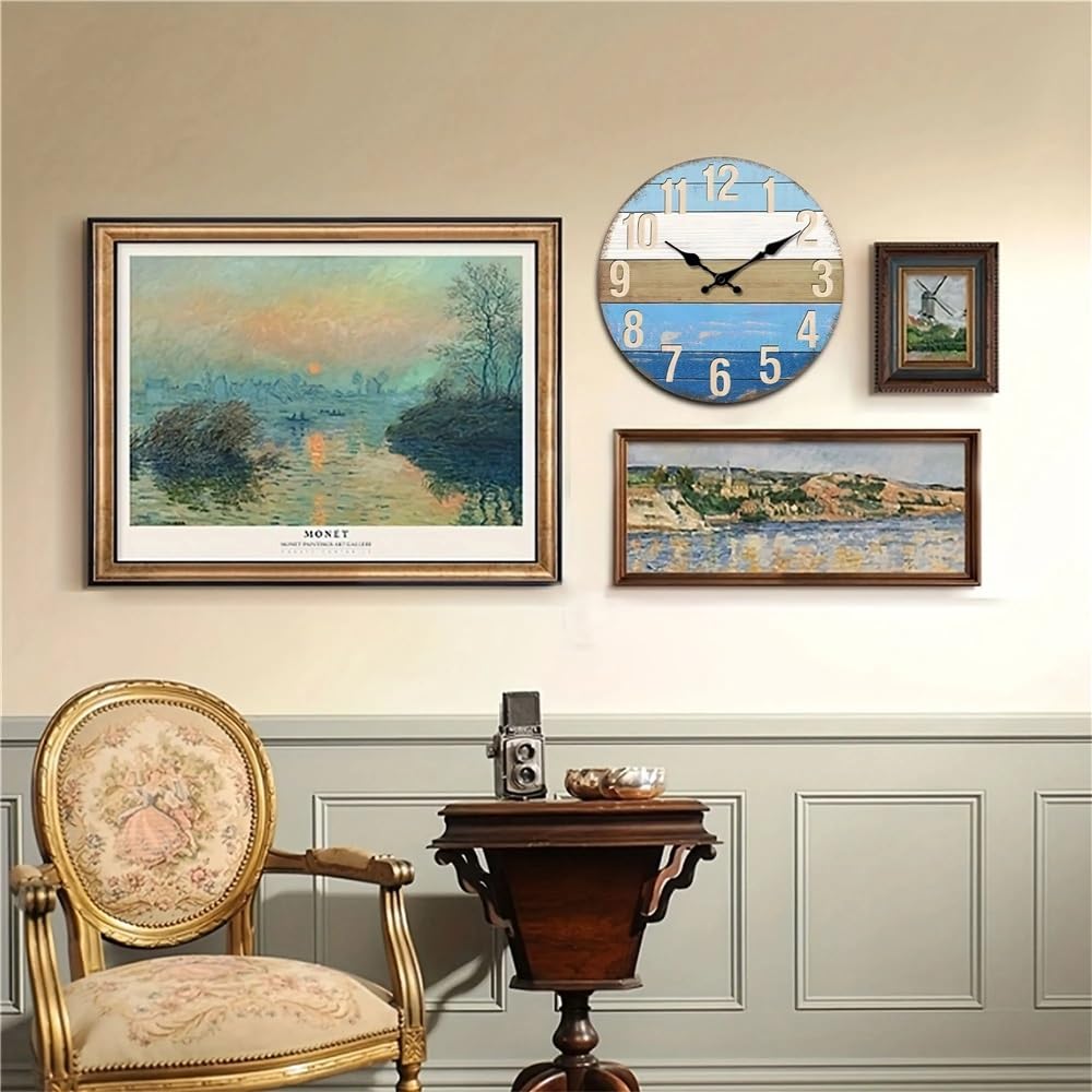 orologio da parete 1 pezzo Orologio da parete in legno impiallacciato Orologio da parete con design in legno blu Orologio da parete silenzioso senza ticchettio Adatto for soggiorno, camera da letto or