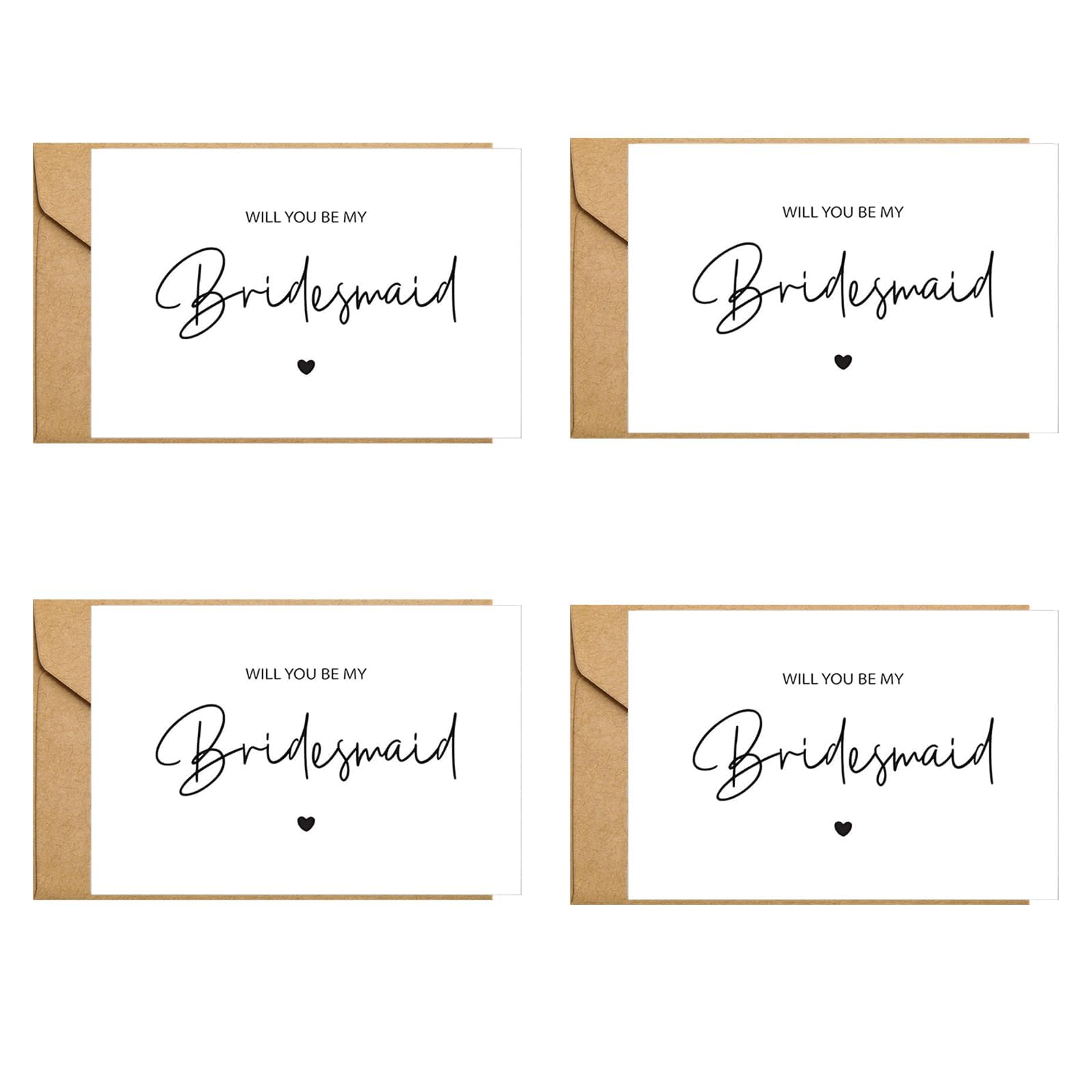 4 PCS Will You Be My Bridesmaid Card With 4 PCS Paper Envelope, Bridesmaid Proposal, Blank Inside for Message Card Bridesmaids Gifts Invitation Cards for Bridal Shower
