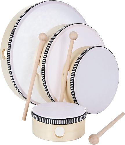Tambor de mano de 10 pulgadas, 8 pulgadas, 6 pulgadas, 4 pulgadas, instrumento musical, percusión, marco de madera, tambor con palo de tambor