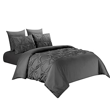 Square Elastic Embroidery Bedding Set 3-Piece (1 Quilt Cover +2 Pillow case) Dark Grey US King Size