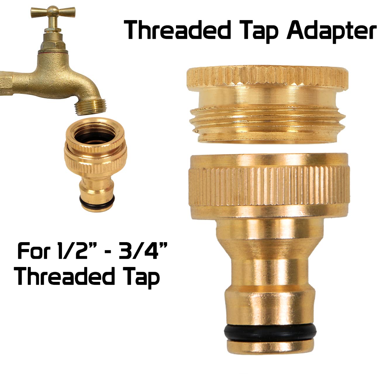 HOKIPO Heavy Duty Brass Threaded Tap Adapter for 1/2" & 3/4" Threaded Taps - (AR-3865) - Image 2 thumbnail