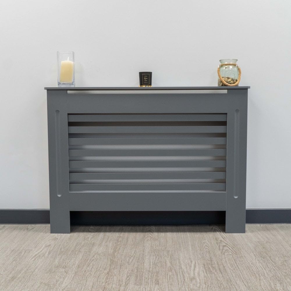 Jack Stonehouse Extra Large Radiator Cover Matt Grey Paint Over Radiator Shelf Clip On With Horizontal Slats Sturdy MDF Wooden Radiator Covers For Bedroom Or Living Room Furniture Slim Radiator Cover