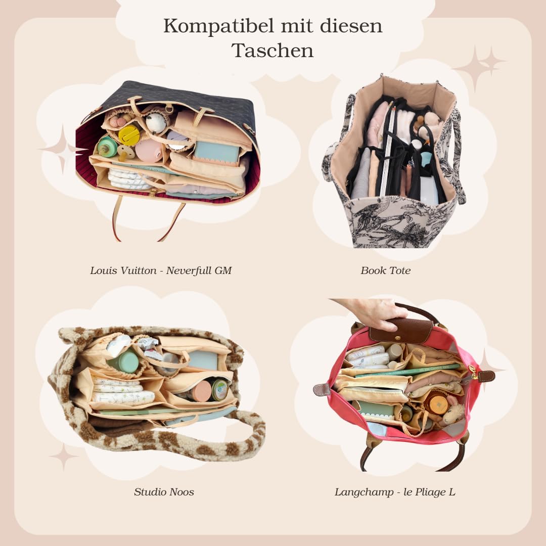 große Windeltasche für Newborn Baby Essentials, Handtaschen Organizer für Eltern, Taschenorganizer mit Thermofach, Waschbare Wickeltasche für Babys, Reisetasche, Granda Grau