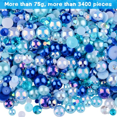 Kikonoke 3900+ Pcs Rhinestones and Pearls Kit, 2-10mm Flatback Gems for Nail Art, Tumbler Decoration, DIY Crafts, 8 Colors Mixed DIY Supplies (Blue) - Thumbnail 2