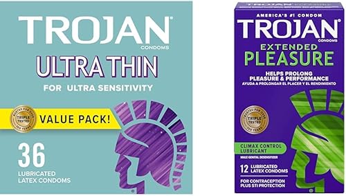 TROJAN Preservativos ultrafinos para ultra sensibilidad, condones lubricados para hombres, el condón número uno de Estados Unidos, paquete económico