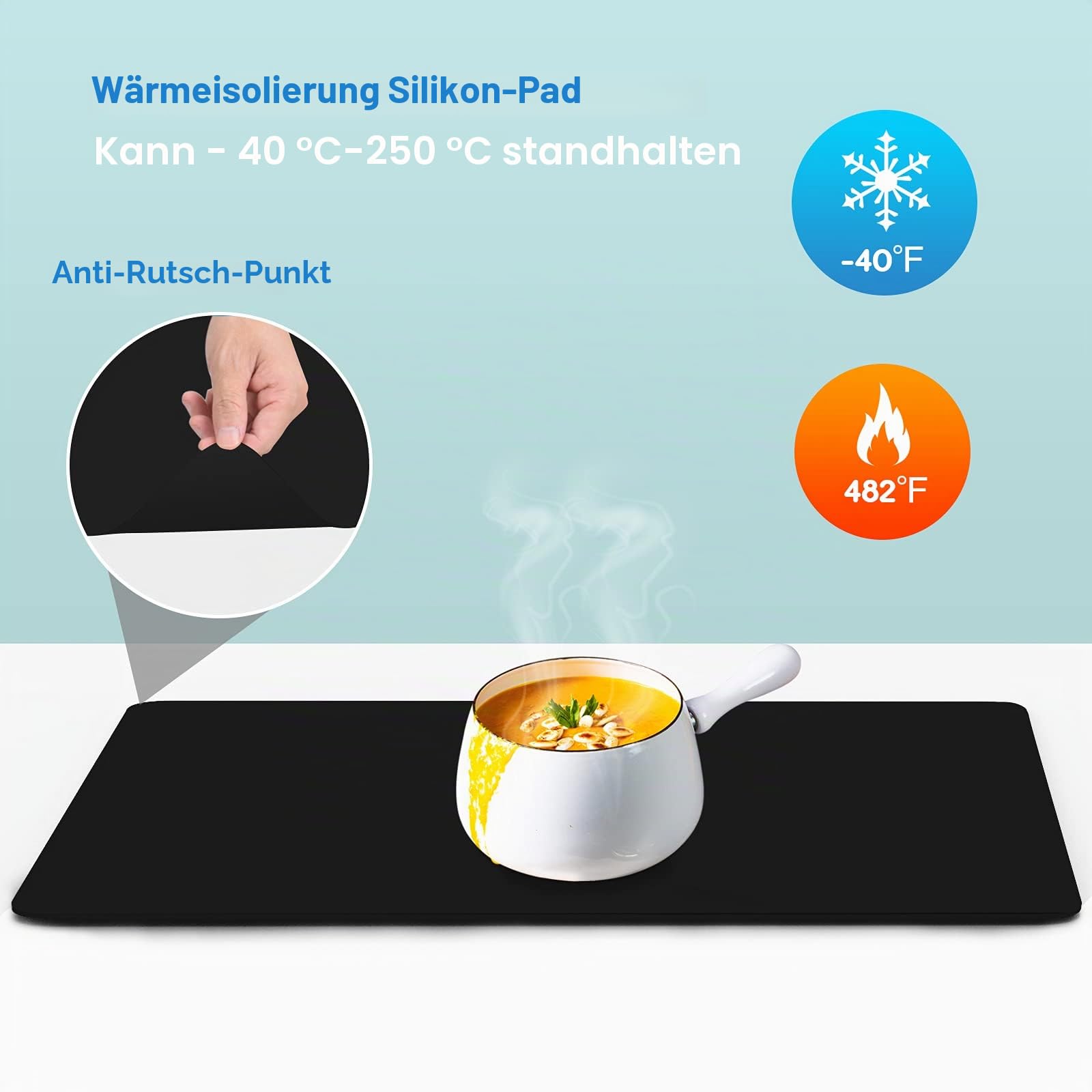 AECHY Silikonmatte Groß 90x60x0,2 cm, Mehrzweck-Silikonmatte, 2mm Dicke Hitzebeständige Matte, Küchenthekenmatte, Wasserdichte Rutschfeste Silikonmatten für Küchentheken, Schwarz