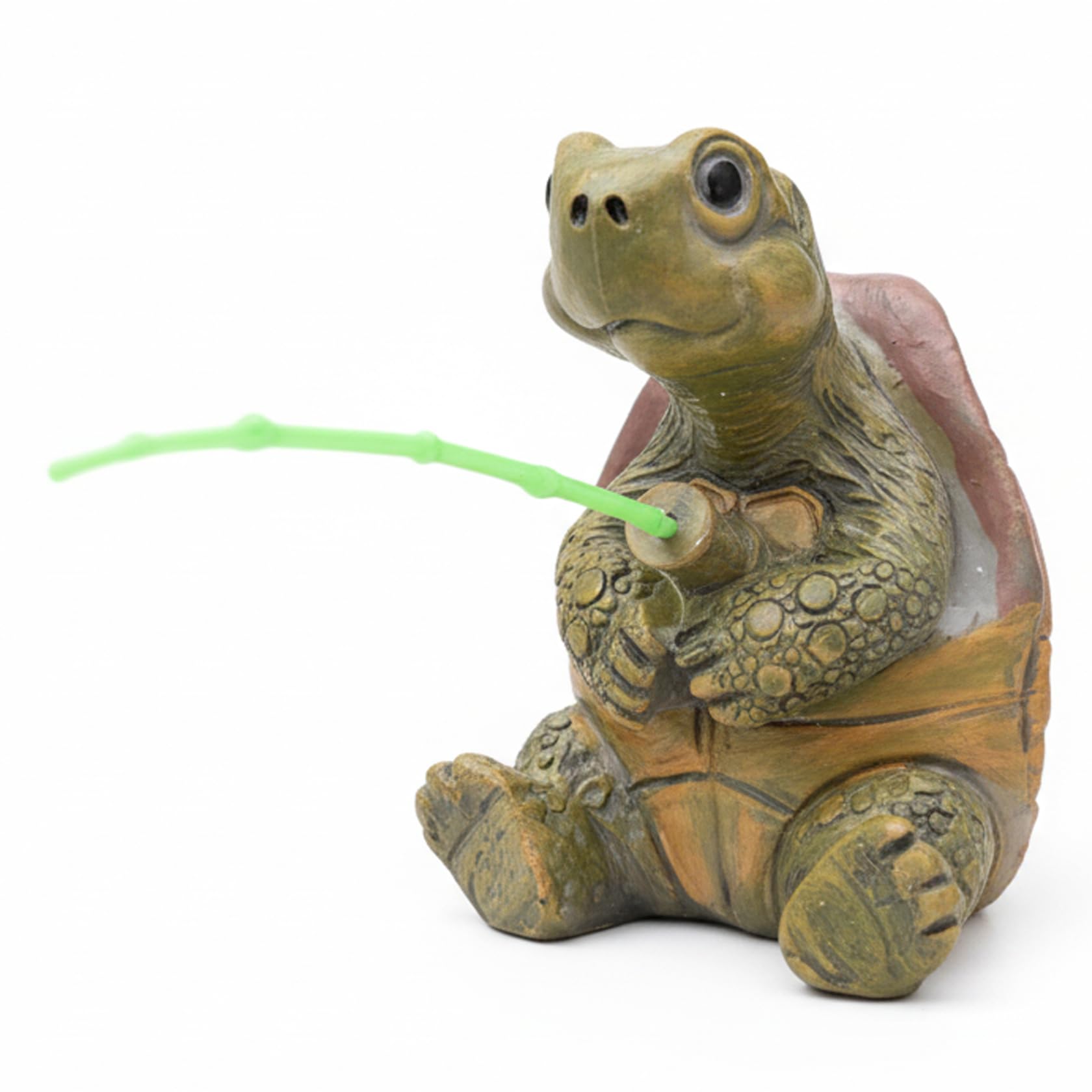 Peosaard Turtle Statue Weatherproof Resin Pond Accessories Sitting Fishing Statue with Rod for Garden, Patio, Yard, Outside, Turtle
