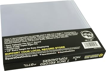 Square Deal Recordings & Supplies (5) 7 Vinyl Record Topload Holders - High Impact Rigid PVC - #07TL