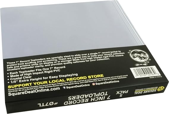 Square Deal Recordings & Supplies (5) 7 Vinyl Record Topload Holders - High Impact Rigid PVC - #07TL