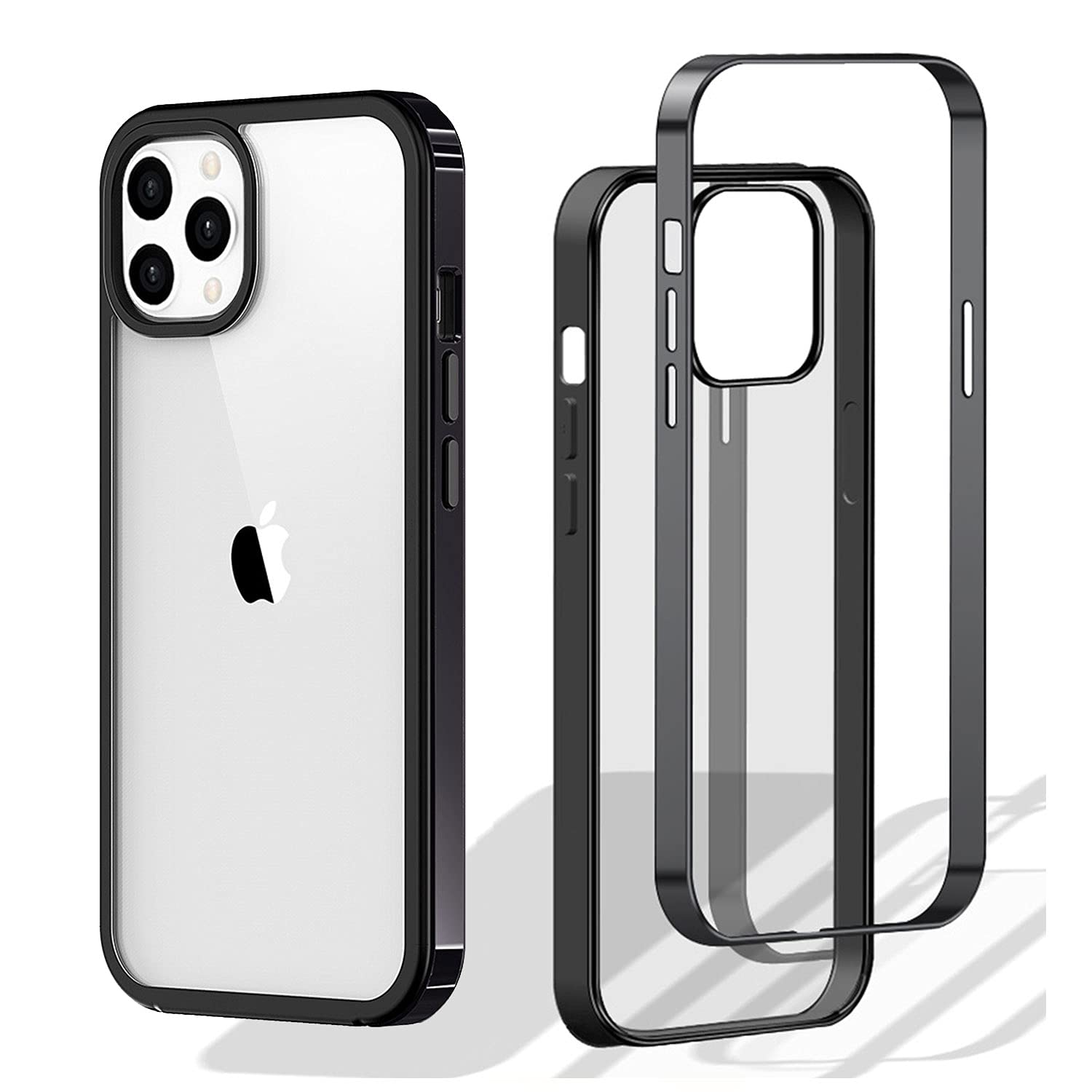 JIML Compatible for iPhone 13 Pro 6.1 inch (2021) Case Clear PC Back+ TPU Electroplated Edge Anti-Yellow Cases Shockproof Shell Protective Bumper Cover (Black)