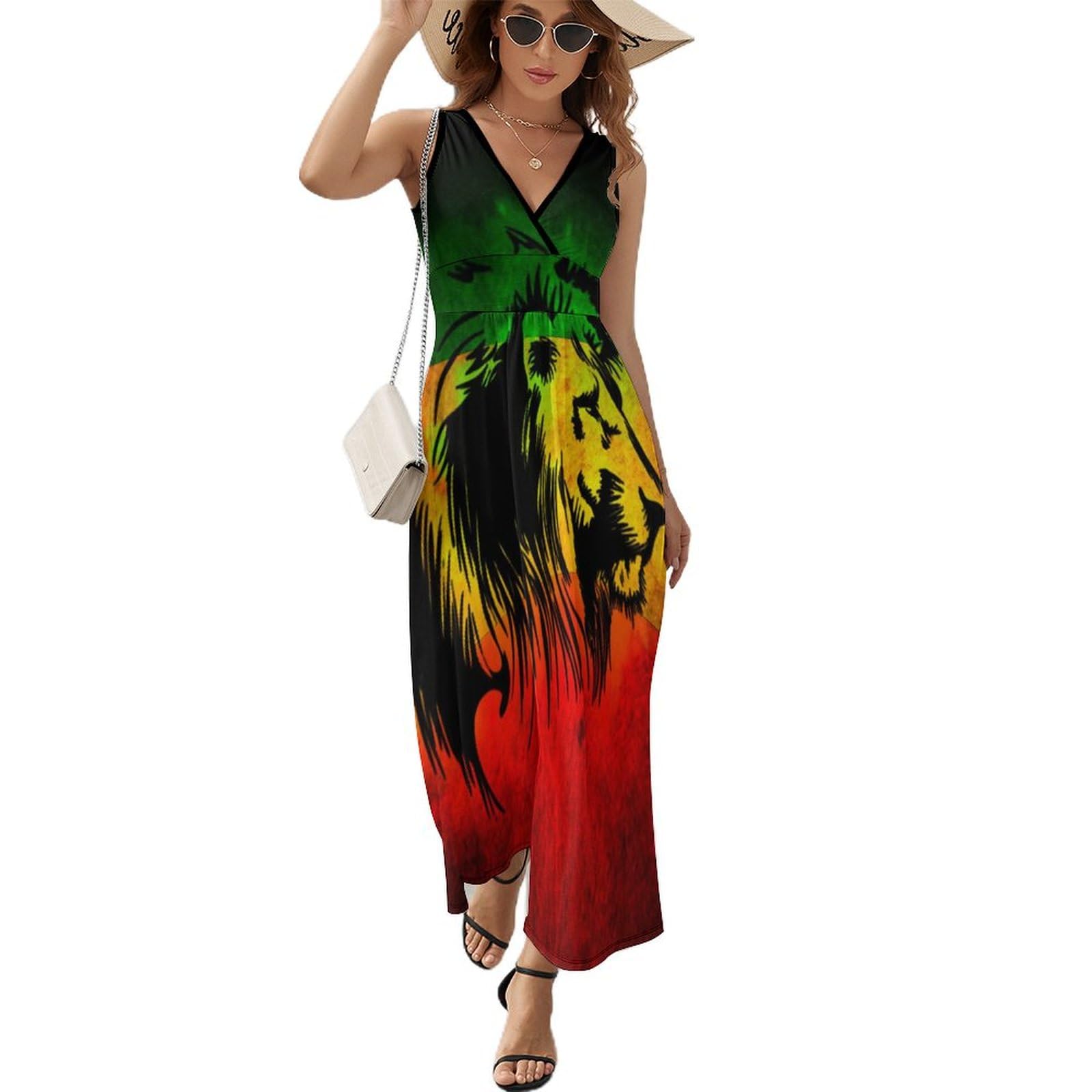 Lion Reggae Jamaica Women's Long Dress Sleeveless Maxi Dress Sundress Beach Party Dresses Evening Gowns L