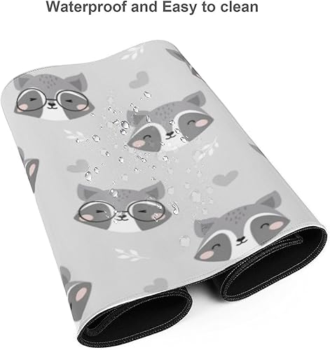 Miniatura 3 de Famame Alfombrilla de mouse para computadora portátil, diseño de cabeza de mapache gris, con bordes cosidos, 31.5 x 11.8 pulgadas, antideslizante,