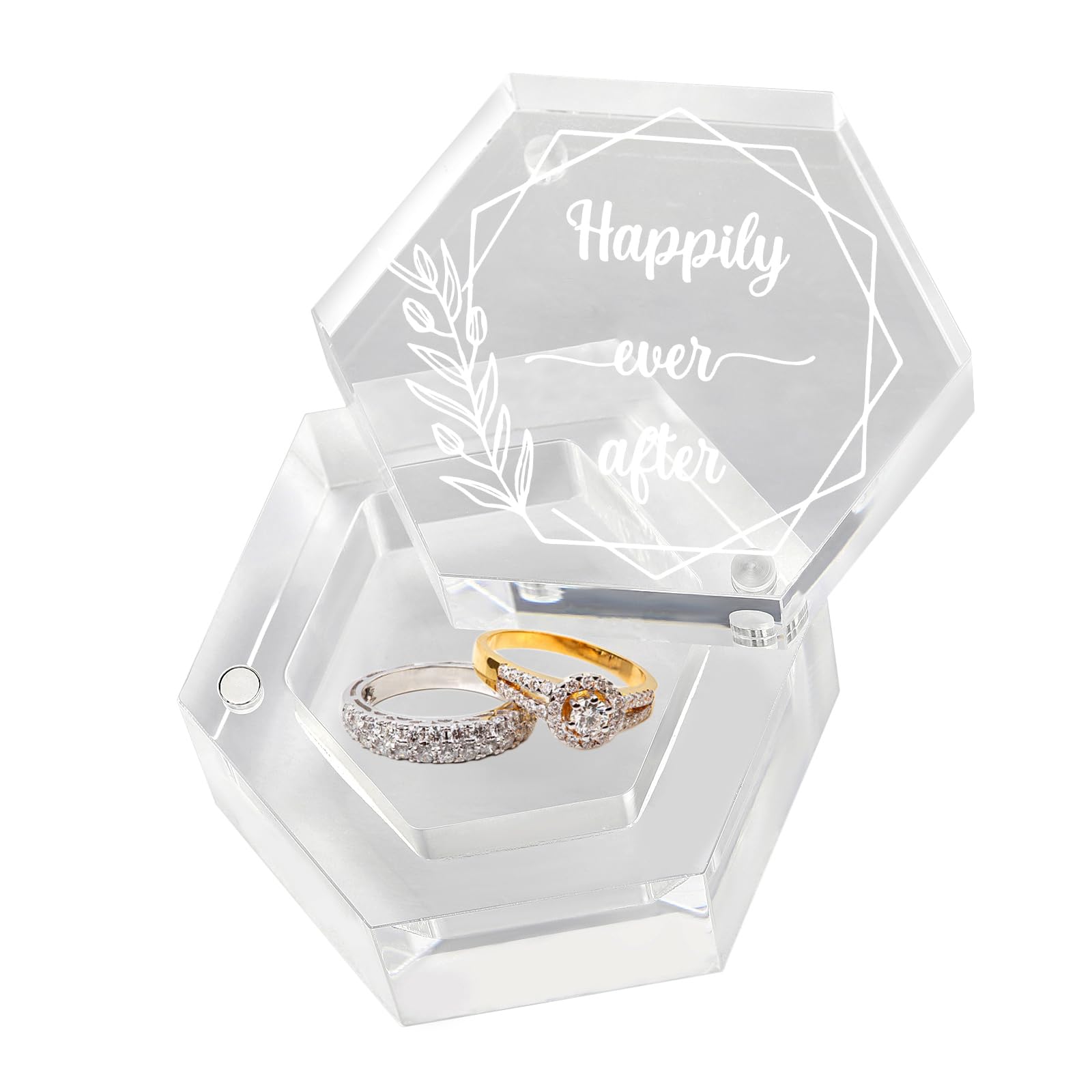EIFLR Engraved Wedding Ring Boxes for Ceremony Acrylic Ring Bearer Box for Wedding Proposal Engagement (Hexagon B)