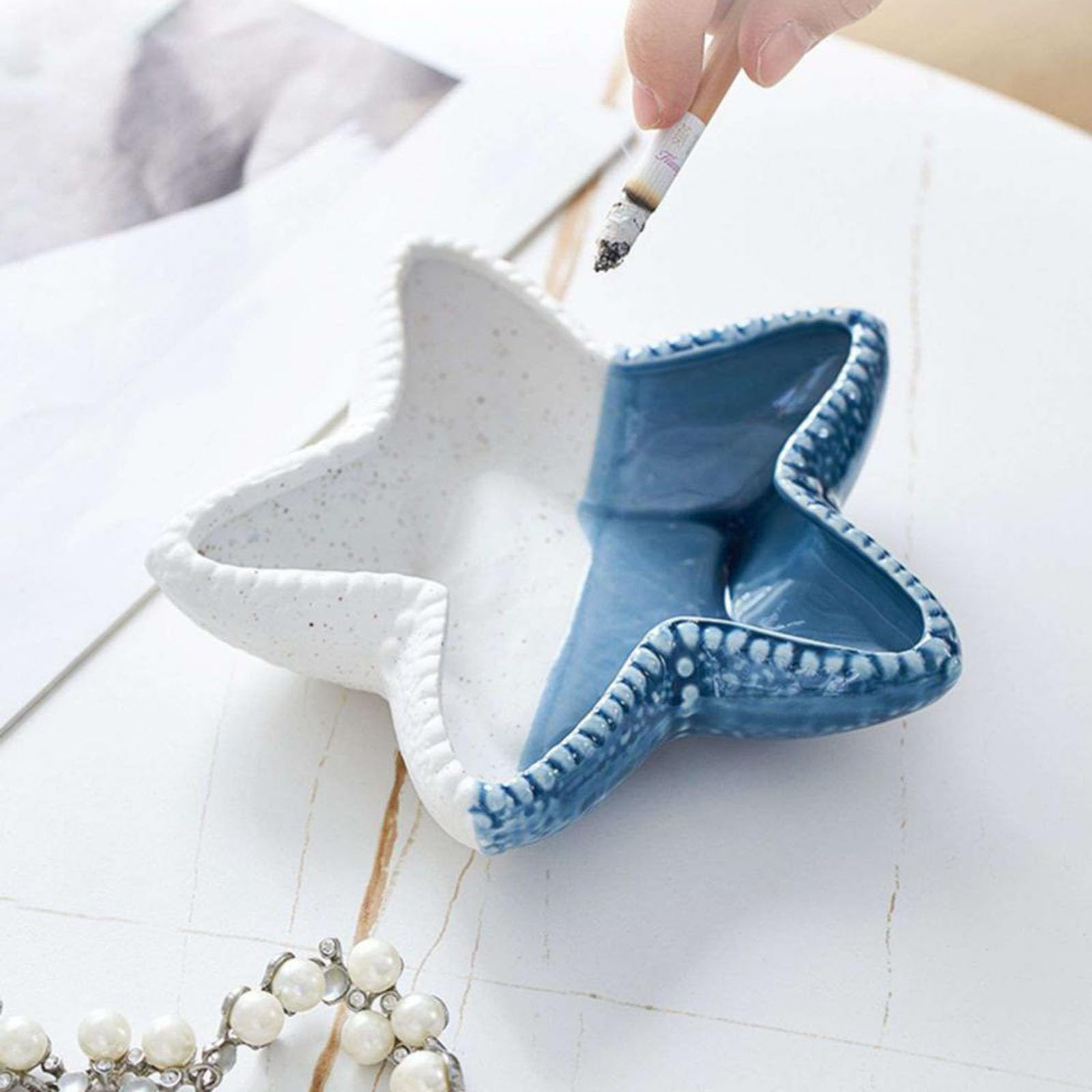 Set 2 Portagioie In Ceramica A Forma Di Conchiglia – Vassoio Decorativo Costiero Per Anelli E Orecchini, 4x4 Cm - 3