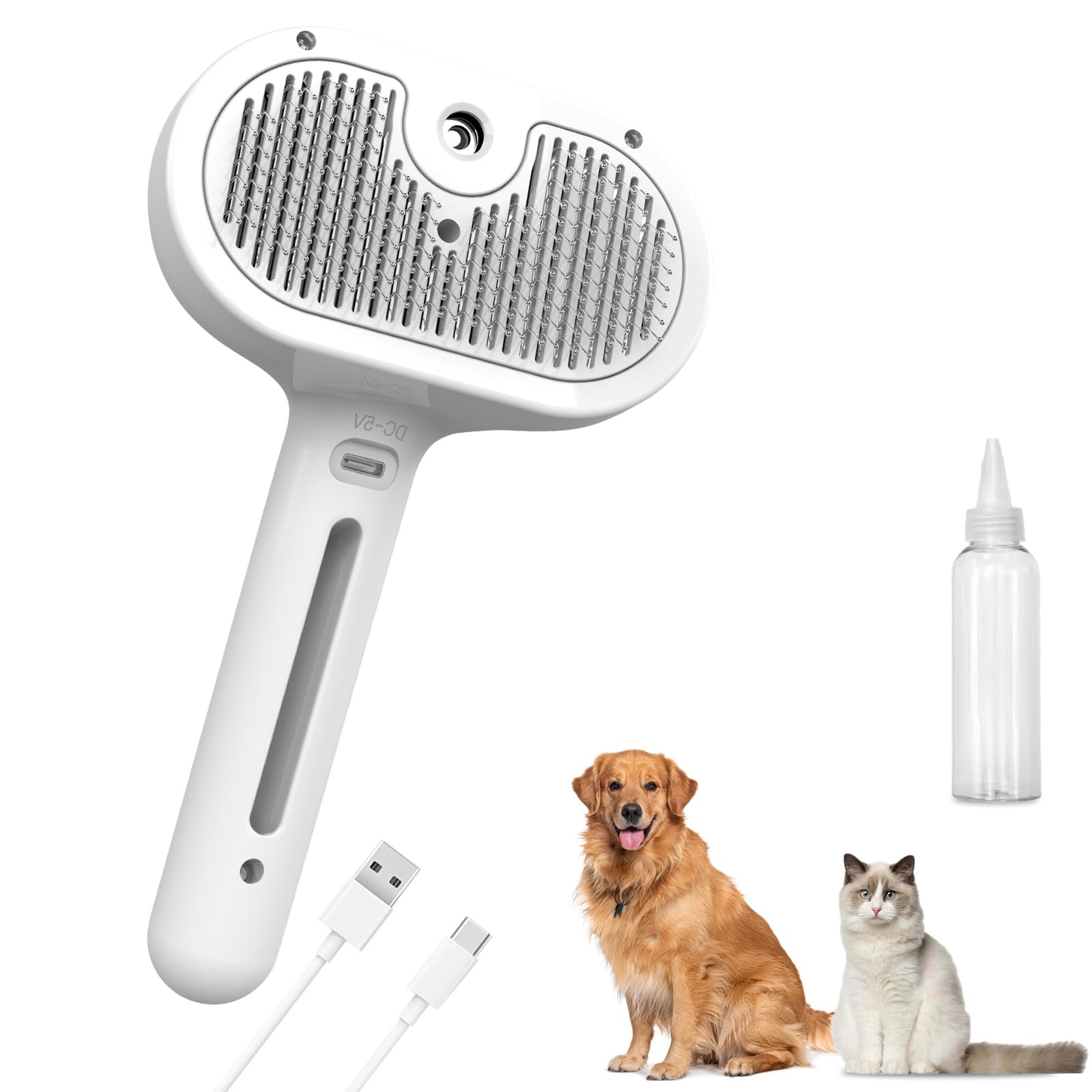 iomsloon Pet Steam Brush, 3-in-1 Spray Hair Removal Comb for Dog and Cat, Steam for Shedding and Grooming, Spritz Defur Comb, Water Brush for Long &