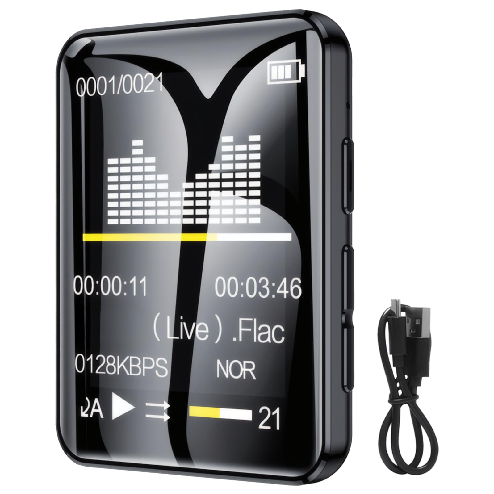Generic Bezprzewodowy odtwarzacz Mp3 dla młodzieży, 128 GB, mini odtwarzacz muzyczny, wysoka jakość dźwięku Hifi, ekran dotykowy, stop cynku, z kablem do transmisji danych i słuchawkami