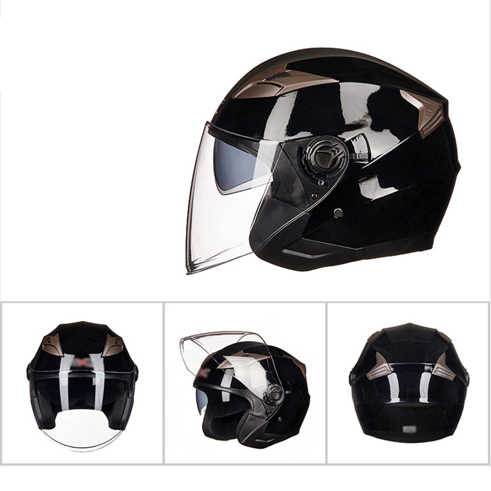 Unisex-dorosły półkask motocyklowy, kask motocyklowy retro 3/4 z otwartą twarzą z podwójnym wizjerem, zatwierdzony przez DOT nowatorski kask odrzutowy do skutera motorowerowego ATV