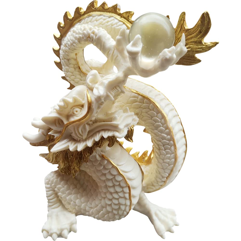 Amazon.co.jp: Umora 龍 珠戯れ龍 水晶玉持ち 置物 白龍 インテリア 5