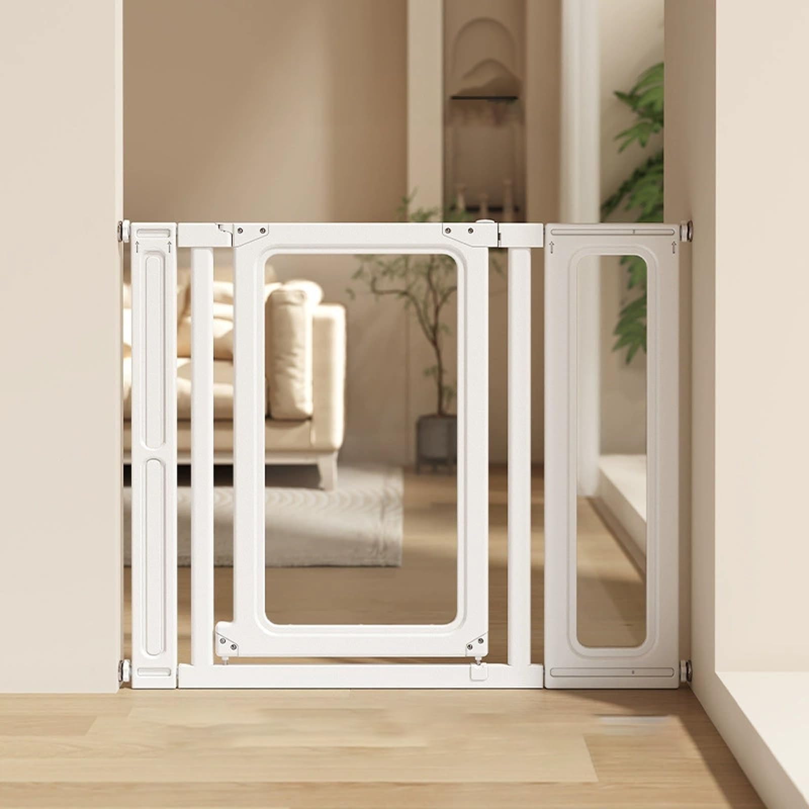Transparent Indoor Pet Enclosure, Freestanding Dog Gate, Auto-close Pet Gate, Suitable For Doorways, Stairs, Hallways,and Wide Indoor Or Outdoor Passageways(93.5-108cm/36.8-42.5in)