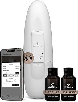 AromaPlan 5 Star Collection Plug in Diffuser (2 Fragrances Included)-Cold Air & Waterless Diffusers for Home & Office- Silent Wall Diffuser Plug in, Bluetooth App Control, 1000 sq. ft (White)