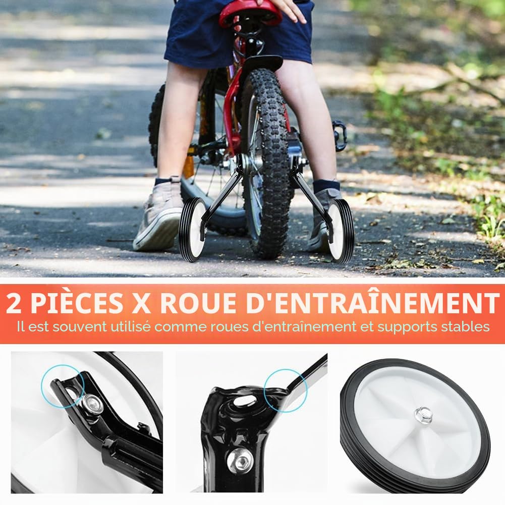 Roue stabilisatrice universelle pour vélo de montagne pour enfant 16/18/20/22/24 pouces, noir, argent, acier
