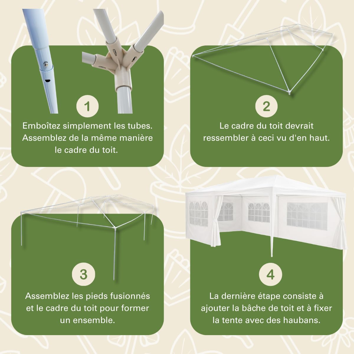 Kinzo Tonelle de Jardin 3x6 m - Tente pour 70 Personnes - Pavillon avec 6 Parois Latéraleset et Hauteur au Faîte de 2,5 m - Étanche et Résistante aux UV - Blanc