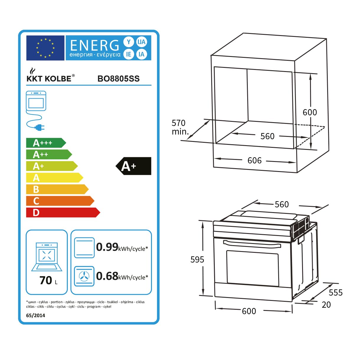 KKT KOLBE Set de cocina autosuficiente | 60 cm horno empotrado BO8805SS | 59 cm placa de cocción CH5900RL | parrilla | aire caliente | temporizador automático | cristal de protección térmica |