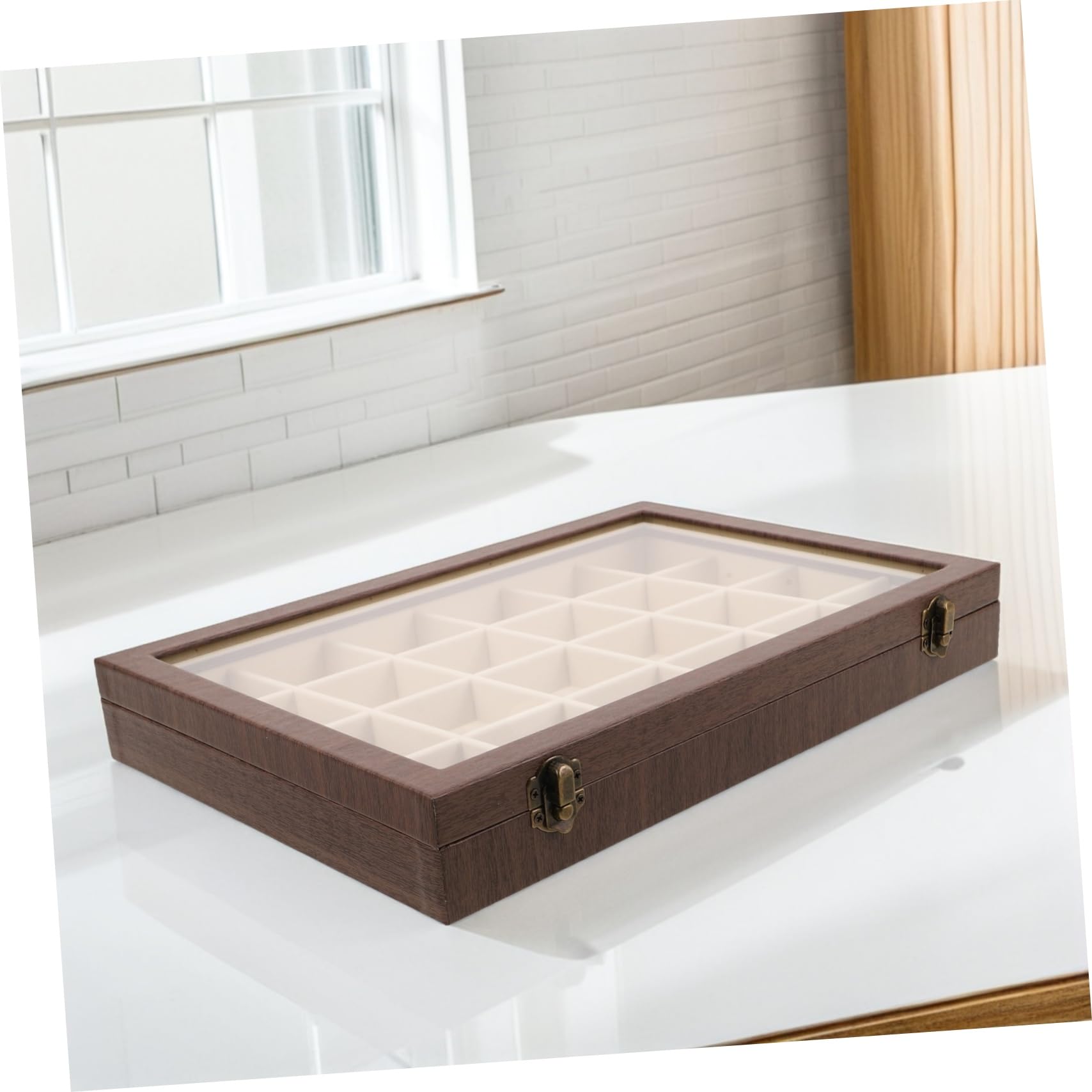 VALICLUD Vintage Wooden Jewelry Box with Velvet Lined Compartments And Glass Compartment Organizer for Necklaces Bracelets Rings Soft Velvet Protection And Compact Travel Design