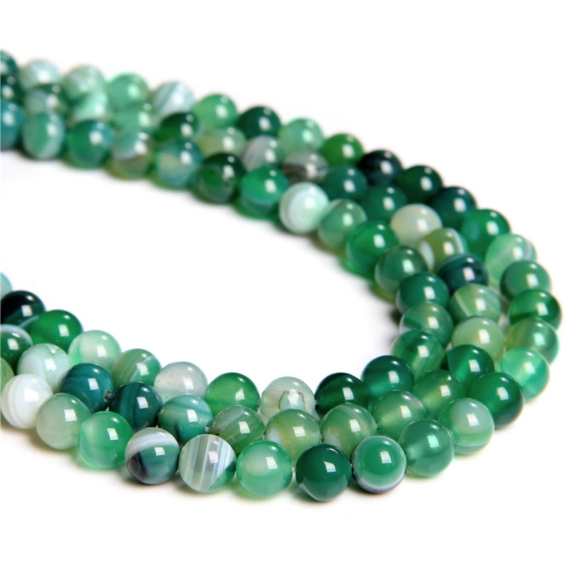 45PCS 8mm Natural Green Striped Agate Round Smooth Loose Spacer Beads Hole Size 1mm Gemstone Energy Healing DIY Beads for Bracelet Necklace Jewelry Making