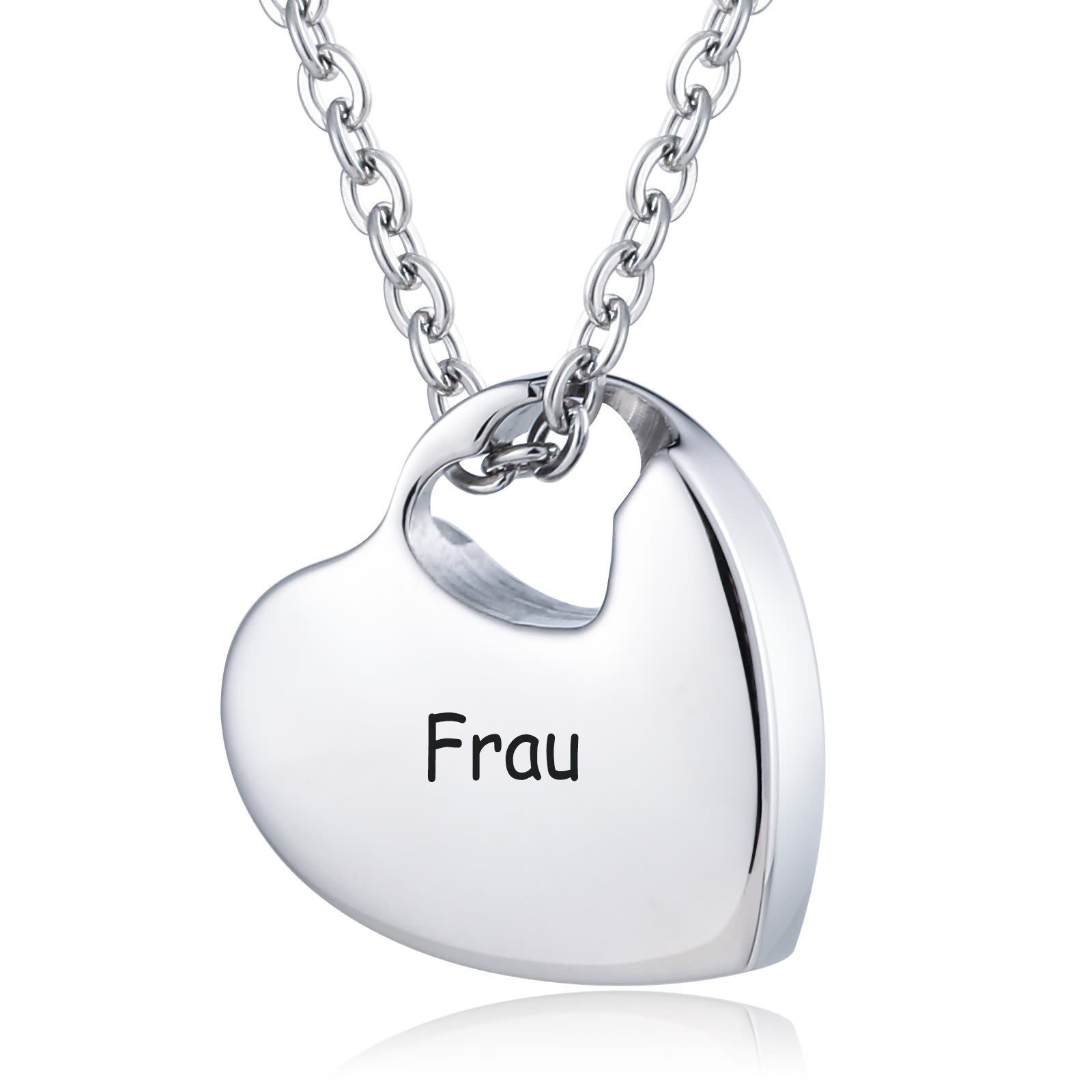 AooazJewellery Stainless Steel Heart Pendant Memorial Ash Urn Necklace with Engraving Service Silver - Woman